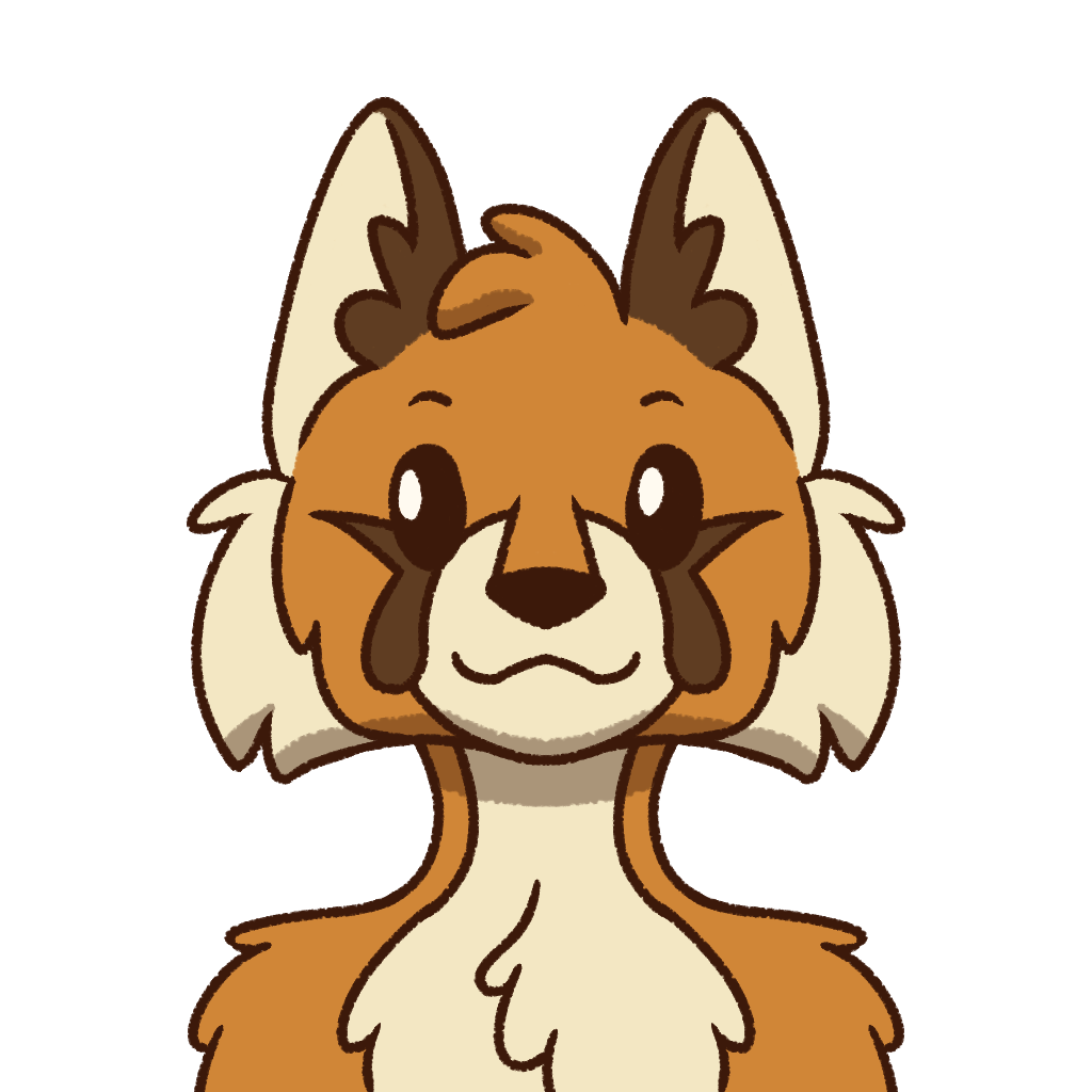 A close up of a red fox drawn in a very simple and cute style